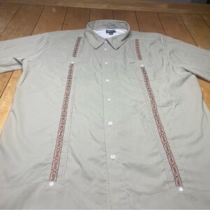 Texas Standard Guayabera Shirt with Embroidery Size 3XL Color Beige Vented EUC!!